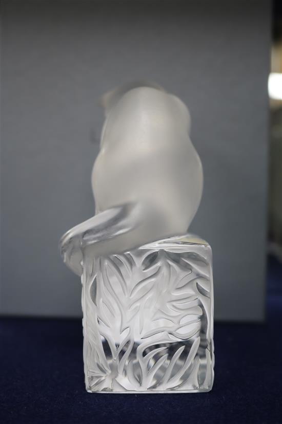 A Lalique frosted glass seated cat on plinth base (boxed with certificate)